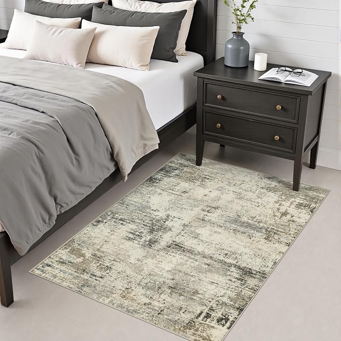 Area Rug Living Room: 3x5 Modern Washable Soft Carpet Ash Brown | For Hallway, Bedroom, Kitchen, Laundry, Bathroom,Door Mat,Modern Abstract,Machine washable,Non-Slip,Stain Resistant,Indoor