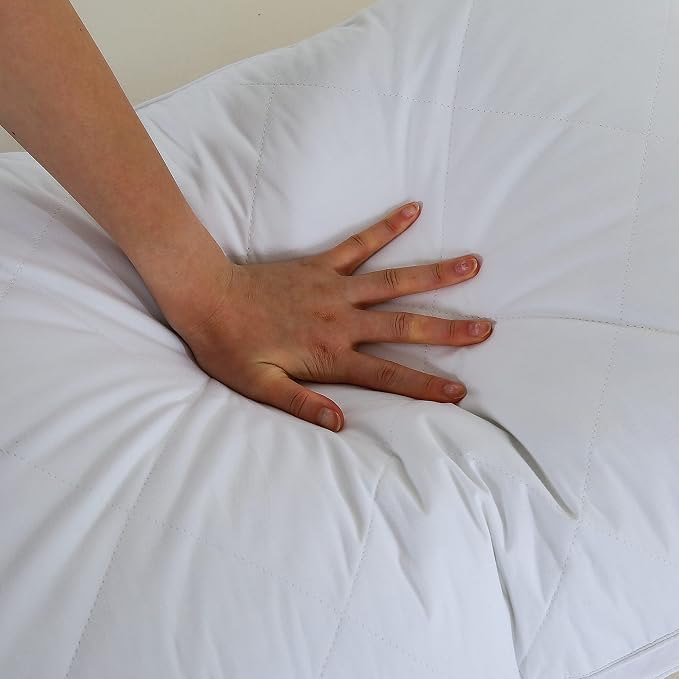 Three Geese Pack of 2 White Goose Feather Polyester Bed Pillows Queen/Standard Size- Soft 600 Thread Count 100% Cotton, Medium Firm,Soft Support Surround Fill Polyester,White Solid
