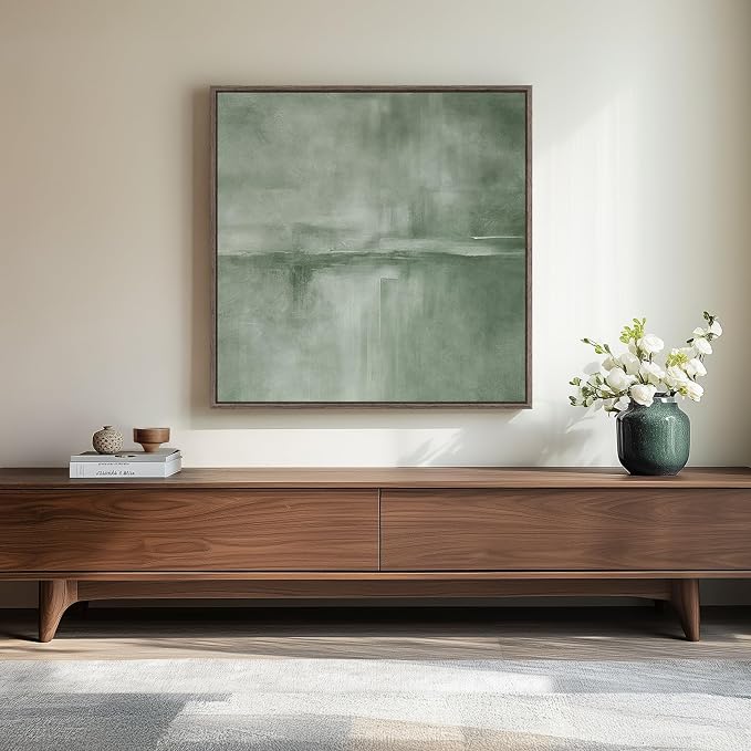 Framed Modern Green Abstract Wall Art Decor for Living Room, 30x30 In | Sage green, Canvas prints, Minimalist pictures, Contemporary art, Square paintings, Dining room, Bedroom, Office wall decor