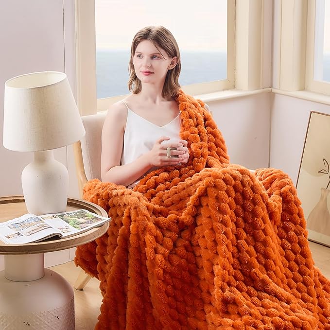 NEWCOSPLAY Fleece Clouds Cozy King Blanket for Couch, Orange, 90"x110" | Premium Silky Flannel Blanket, Soft Lightweight Fluffy Throw Blanket for Bed Sofa Decor, Gift for All Season Use