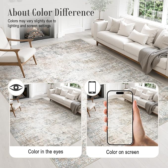 10x14 Area Rug Living Room: Modern Washable Indoor Carpet Brown | For Bedroom Dining Room Farmhouse Nursery Hallway Office,Modern Abstract,Machine washable,Non-Slip,Stain Resistant,Indoor
