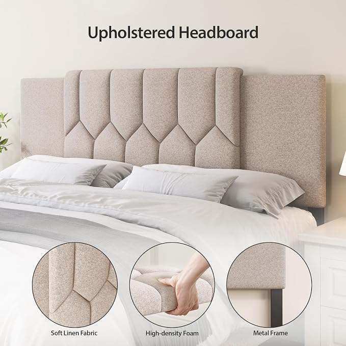 Upholstered Tufted Headboard, 3 in 1 Headboard for Full/Queen/King Size Bed, Height & Width Adjustable Head Board, Attach Frame, Study & Comfortable, Ideal for Bedroom, Dorm, Guest Room, Beige