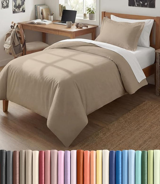 Duvet Cover Twin/Twin XL Size - 2 Piece with Zipper Closure - Wheat | Extra Soft, Breathable, Twin/Twin XL Duvet Cover 68" x 90" w/ 1 Pillow Sham, Zipper Closures & Ties, Women, Men, Kids & Teens