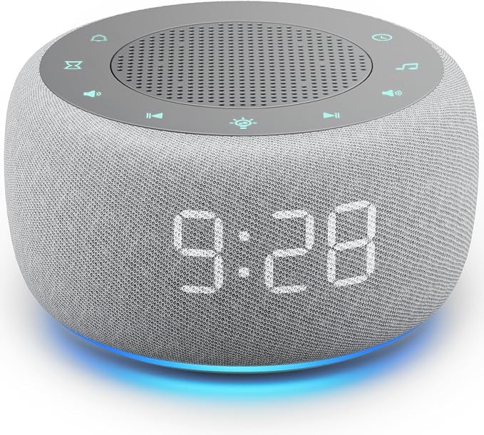 Buffbee Alarm Clock with Sound Machine for Bedrooms – 2-in-1 White Noise Machine for Sleep, Gentle Wake-Up with Soft Alarm Sounds, Ambient Night Light, Plug-in, Sleep Better, Wake Gently