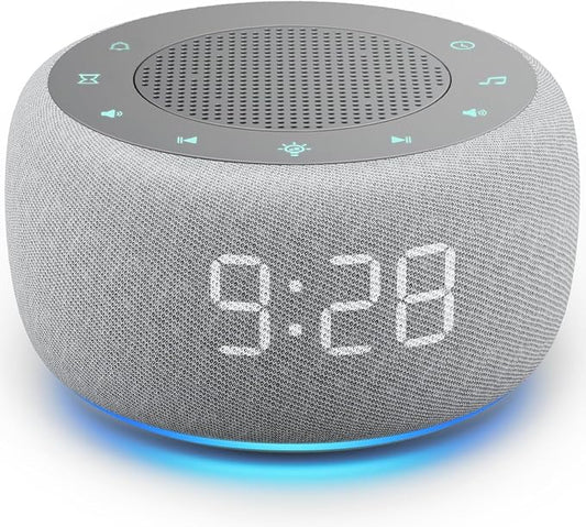 Buffbee Alarm Clock with Sound Machine for Bedrooms – 2-in-1 White Noise Machine for Sleep, Gentle Wake-Up with Soft Alarm Sounds, Ambient Night Light, Plug-in, Sleep Better, Wake Gently
