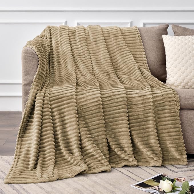 BEDELITE Ribbed Jacquard Brown Fleece Throw Blanket for Couch, 50x60 Inch | Soft Warm Decorative Fluffy Blanket, Cozy Plush Lightweight Fuzzy Throw Blanket for Bed Sofa Home Room Decor, Gift for Women