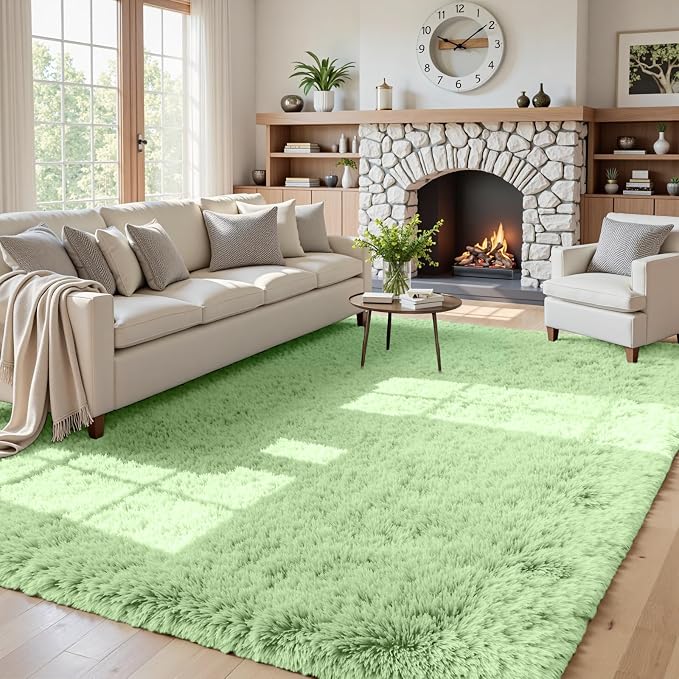5x7 Fluffy Shag Area Rugs for Living Room Bedroom: Soft Carpet Mint Green | Upgraded Non-Slip Thick Memory Foam, Ultra Soft, Non-Shedding Fuzzy Carpet, Easy Clean Decor for Kids Room, Nursery, Playroom