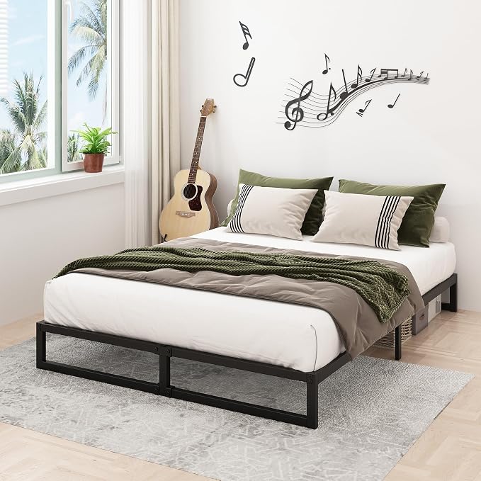 Lutown-Teen 8 Inch Queen Bed Frame with Heavy Duty Steel Slat Support | Sturdy Metal Queen Size Platform Bed Frame No Box Spring Needed, Easy Assembly, Black