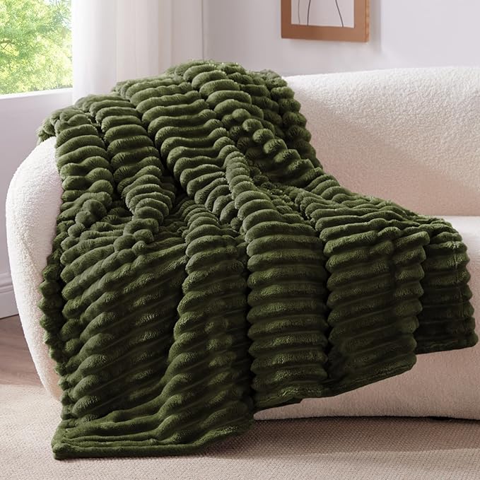 BEDELITE Ribbed Twin Blanket for Couch & Bed, Olive Green, 60"x80" | Ultra-Soft Plush Fleece, Cozy, Warm Yet Lightweight, Ribbed Texture, Home Decor, Machine Washable, Giftable, All-Season Use