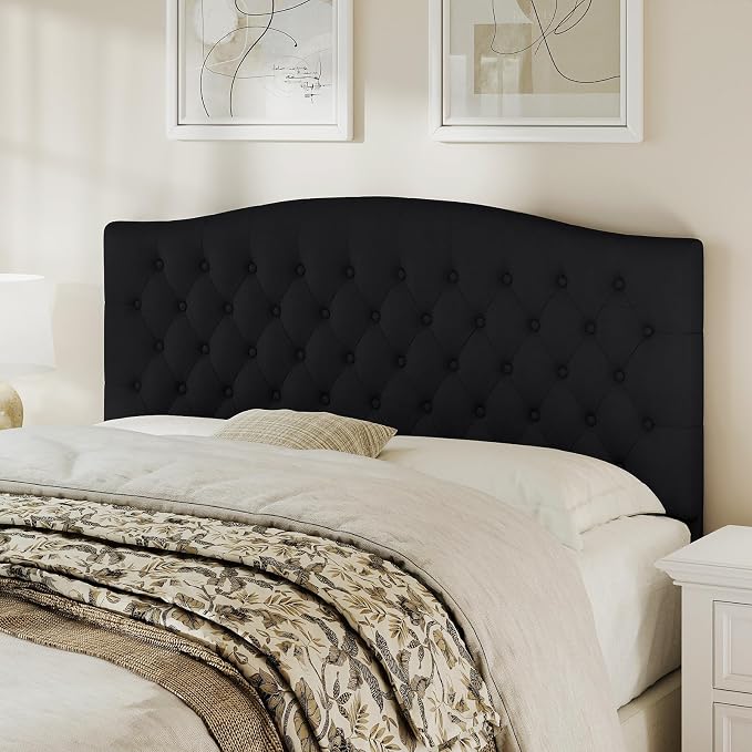 Queen Headboard Only, Upholstered Headboard for Adjustable Bed Linen Tufted Queen/Full Size Wall Mounted Head Board with Solid Wood Legs Head Board, Black