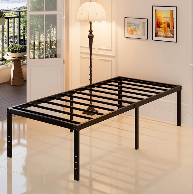 Maenizi Twin Bed Frames, 20 Inch Heavy Duty Metal Bed Frame Twin | Support Up to 2500 lbs No Box Spring Needed Easy Assembly, Noise Free, Black