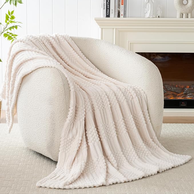 60x80 Inch Beige Twin Blanket - Soft & Fluffy Fleece, Cute & Aesthetic, Perfect for Sofa, Couch, Chair, Bed, Living Room & Bedroom, All-Season Use, Plush & Cozy Decorative Blanket