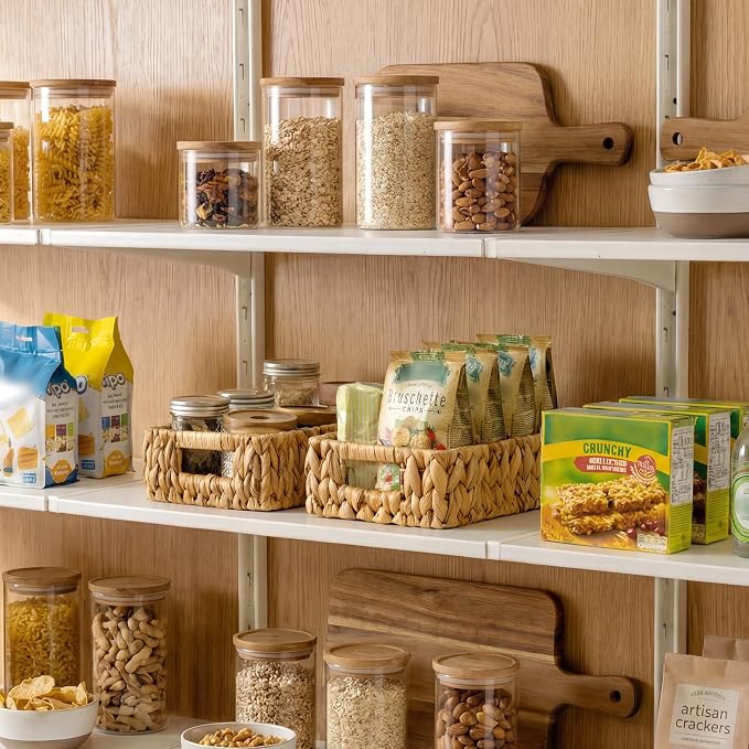 StorageWorks Small Wicker Baskets for Shelves, Shallow Baskets, 2-Pack | Water Hyacinth Storage Baskets for Organizing, Wicker Storage Baskets for Shelves,Pantry Organizers and Storage,Woven Baskets