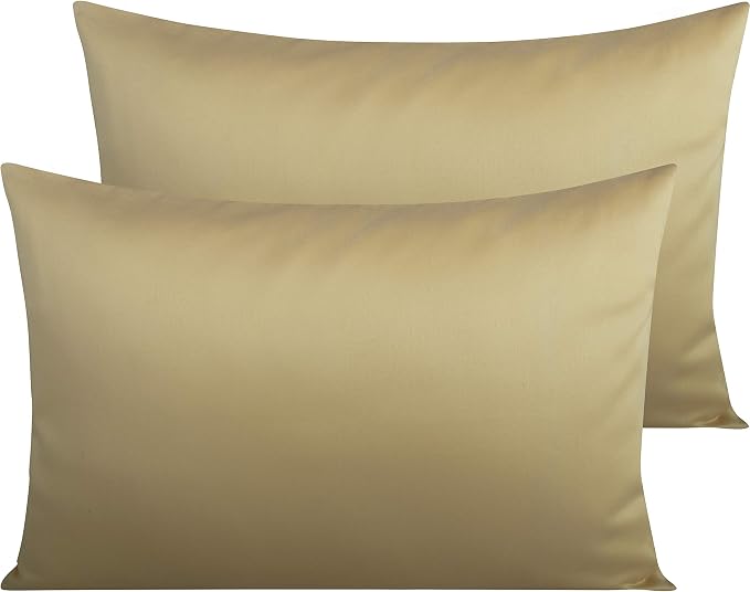 NTBAY Queen Egyptian Cotton Sateen Pillowcases, Set of 2, Khaki | 500 Thread Count Egyptian Cotton Sateen with Envelope Closure, 2 Pack 20 x 30 Inch Pillowcases, Insert Not Included