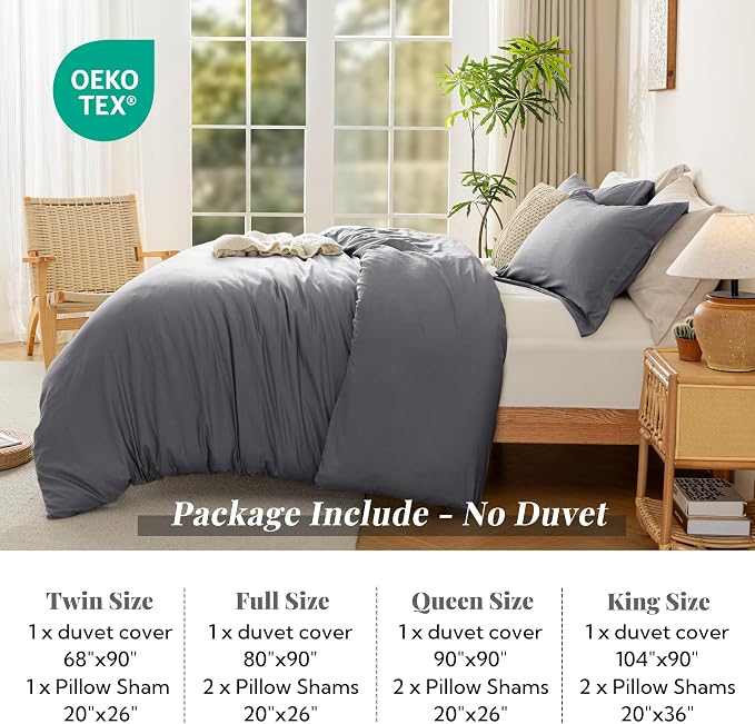 MILDLY Duvet Cover Queen Ultra Soft Comforter Cover Set 3pcs, Dark Grey | Washed Microfiber Cotton-Like, Breathable Comfort, Hidden Zipper, Corner Ties, OEKO-TEX Certified, Fade Resistant