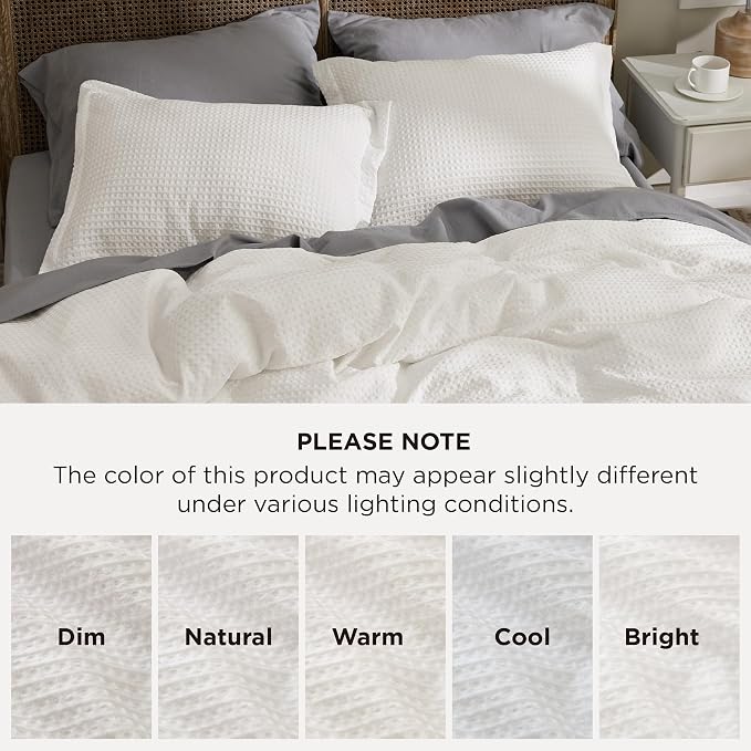 Bedsure Waffle Duvet Cover Queen Size - Only Includes 1 Duvet Cover (90"x90"), Luxury, Soft & Breathable Bedding for All Season, Wrinkle-Resistant Zipper Bedding with 8 Corner Ties, Ivory White