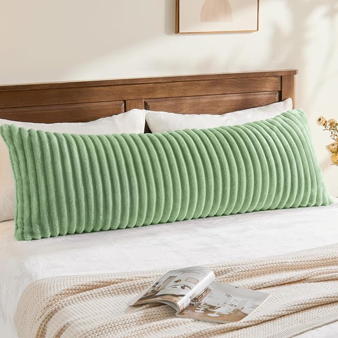 BEDELITE Fluffy Striped Body Pillow Cover with Zipper, Green, 20x54 | Ultra-soft Faux Fur with 9D Striped Texture, Comfy, Plush, and Cloud-like, Body Pillow Pillowcase for Bed Couch Room Decor