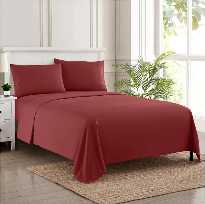 Twin Sheets - Breathable Luxury Sheets with Full Elastic & Secure Corner Straps Built In - 1800 Supreme Collection Extra Soft Deep Pocket Bedding Set, Sheet Set, Twin, Burgundy