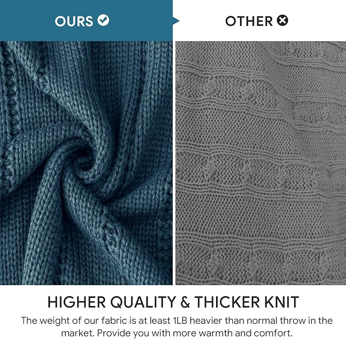 RECYCO Cable Knit Throw Blanket, Navy Blue, 60"x80" | 3.6LB, Soft Lightweight Warmth Layer, Breathable All Season Use, Decorative Home Accent, for Couch, Bed, Sofa