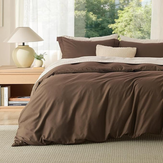 Bedsure Duvet Cover King Size, 3Pcs Double Brushed Bedding Set, Dark Brown | For Kids & Adults, 104"x90" Comforter Cover, Hotel Luxury, All Season, Breathable, Easy Care, Lightweight, Zipper Closure