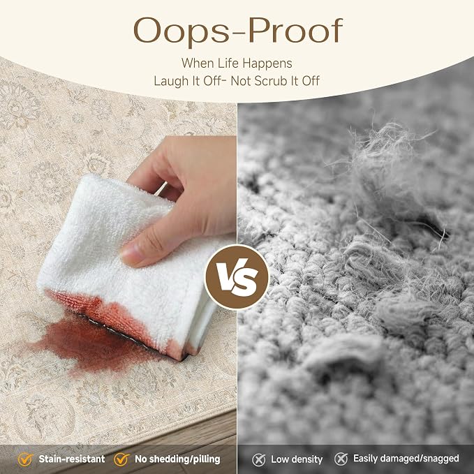 6x9 Light Cream Neutral Area Rug | Washable, Vintage, Soft, Non Slip, Low Pile, Distressed, Carpet for Living Room Bedroom Dining Room Nursery Home Decor