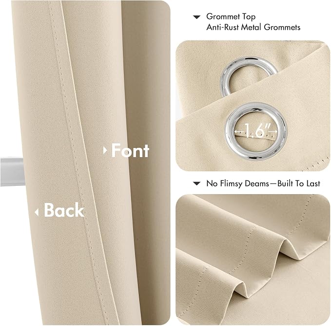 MIULEE Blackout Curtains for Bedroom 2 Panels 40 x 72 Inch Long Cream Beige | Thermal Insulated, Living Room Darkening Grommet Drapes, Noise Reducing, Light Blocking Window Treatments
