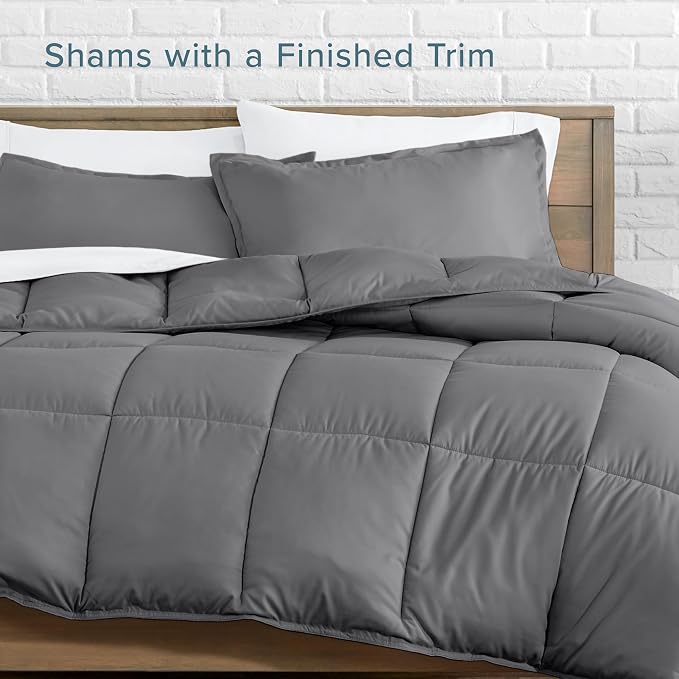 Bare Home Comforter Set - 1800 Ultra Soft (Oversized Queen, Grey) | All-Season, Breathable, Hypoallergenic, Premium 1800, Warm, Cozy