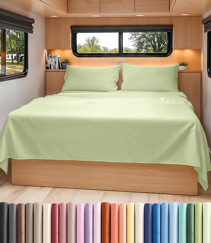 Short Queen Size 4 Piece Bed Sheet Set - RV Short Queen - Light Sage Green | Ultra-Soft, Breathable & Cooling Bed Sheets Set with Deep Pockets, Hotel Luxury Bedding for Women & Men, Wrinkle & Fade Free