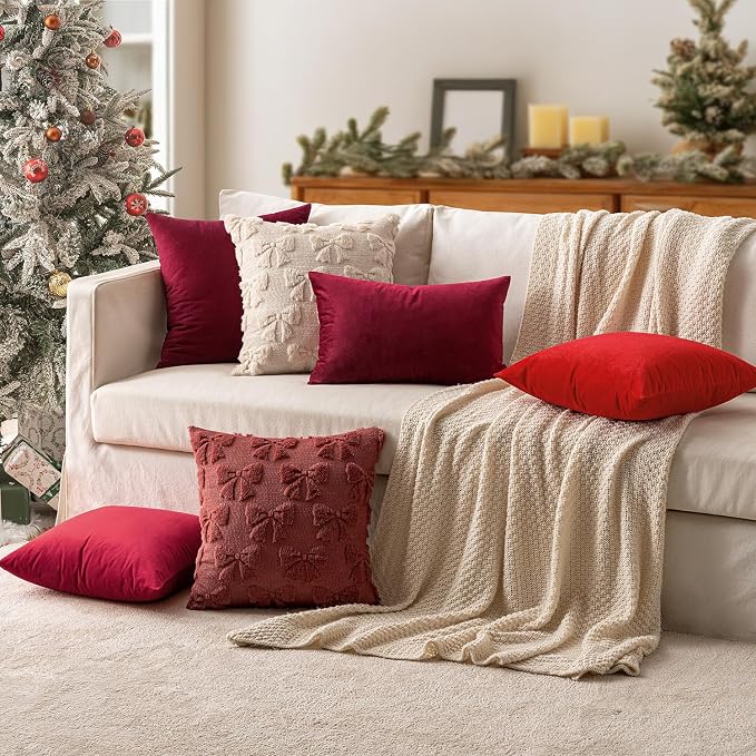 MIULEE Velvet Throw Pillow Covers 20x20 Inch Pack of 2 Wine Red | Soft Solid Decorative Pillow Covers, Modern Luxury Home Decor, for Couch Chair Sofa Bedroom Livingroom