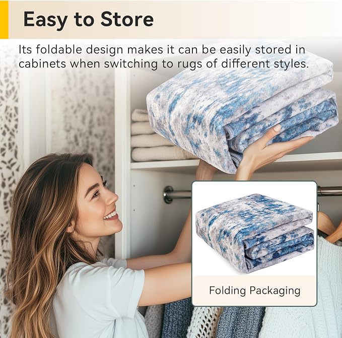 RELEANY Washable Square 10' x10' Area Rug for Living Room Blue Gray | Carpet for Bedroom, Kitchen, Office, Hallway and Entryway, Printed Pattern, Non‑Slip, Soft, Stain‑Resistant, Easy to Clean