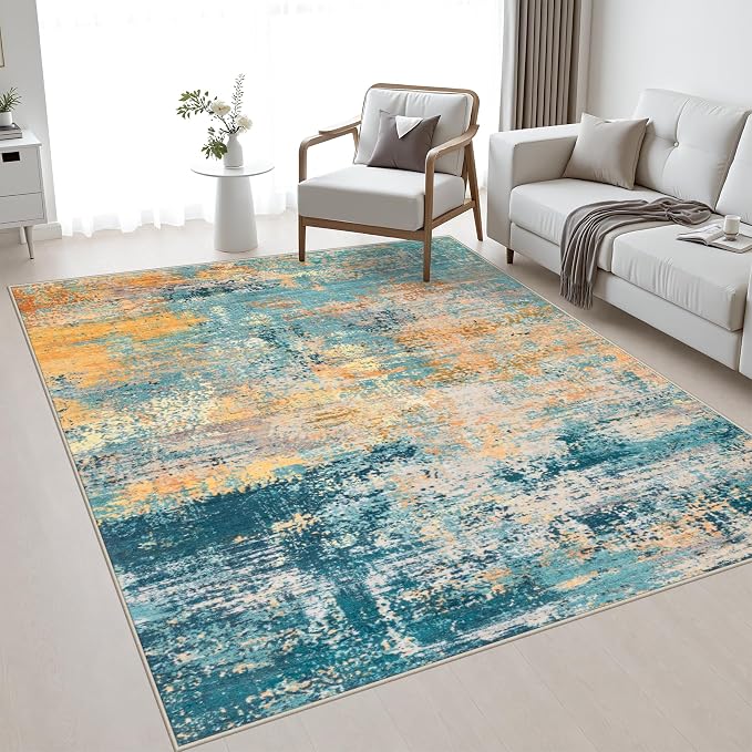 5x7 Area Rug Living Room: Modern Washable Soft Carpet Rosy Haze | For Bedroom Dining Room Farmhouse Nursery Hallway Office,Modern Abstract,Machine washable,Non-Slip,Stain Resistant,Indoor