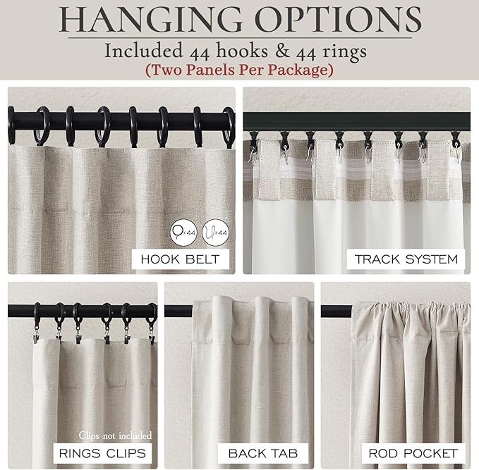 QJmydeco Curtains 70 Inch Length Wide Pleated Blackout Curtain for Sliding Glass Door/Living Room, Farmhouse Natural Linen Thick Boho Bedroom Heavy Insulated Large Window Drapes (70" Wx90 Lx2Panels)