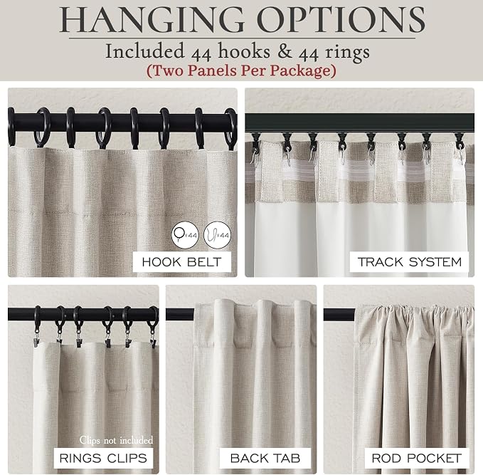 Extra Wide 70 Inch Length Blackout Curtains & Drapes 92 Inches Long 2 Panels Set for Sliding Glass Doors,Modern Pleated Linen Blend Heavy Floor to Ceiling Large Window Drapes(70"Wx92"Lx 2 Natural)