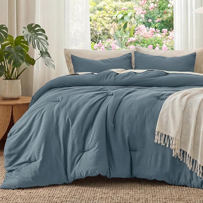 Bedsure Full Comforter Set, Slate Blue Soft Prewashed Bedding for All Seasons, 3 Pieces GentleSoft Bed Set, 1 Lightweight Comforter (82"x86") and 2 Pillowcases (20"x26")