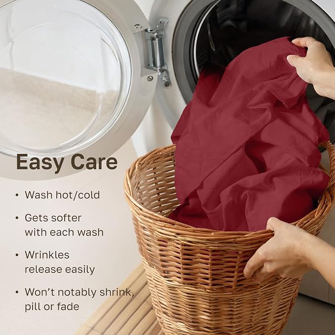 Soft Natural 100% Cotton Sateen Twin Sheets Set, 3 Pc Set, Brick Red | Backed by Good Housekeeping Seal, Light & Breathable For Hot Sleepers, All-Around Elastic, Durable, Easy Care