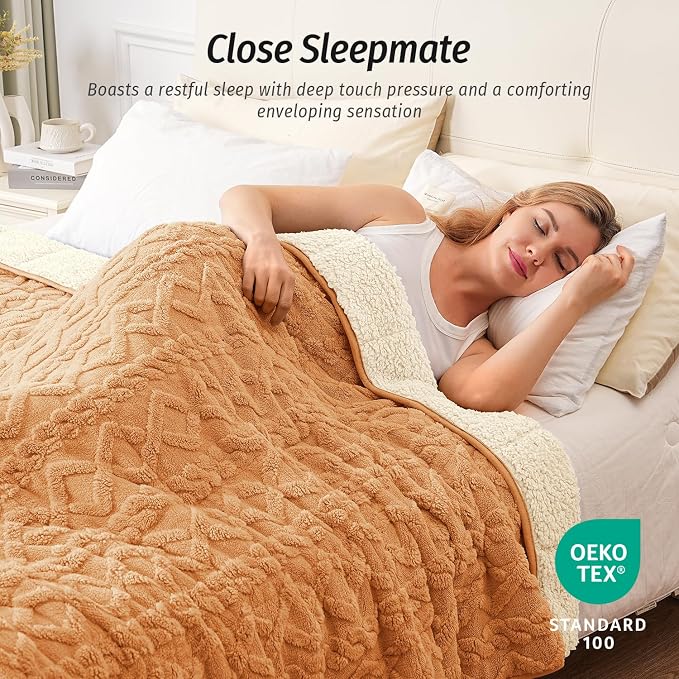 Soft Weighted Blanket for Adults 15 lbs 60" x 80" Orange-Yellow | Better Sleep, Relax Body & Mind, Dual Sided Cozy Fuzzy Heavy Throw Blankets, Jacquard Knitted, Chunky Fluffy, Warm Hug, Gift