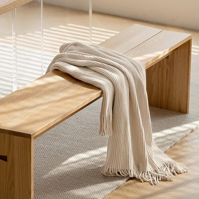 lifein Chenille Throw Blanket 60x80 - Soft Boho Knitted Blanket for Couch Cozy Farmhouse Decor Bed Throw, Lightweight All Season White/Cream Blanket, Decorative for Living Room Bedroom Spring Decor