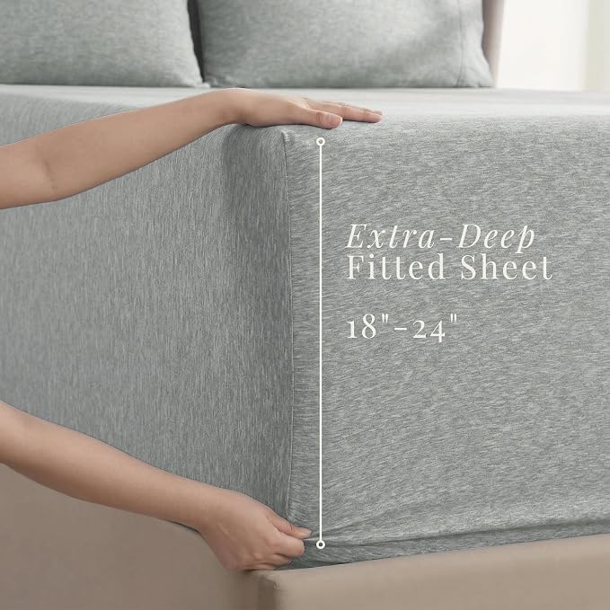 Hearth & Harbor Bed Sheets, Luxury Soft 6 Piece Bed Sheet Set Extra Deep Pocket Fitted Sheets Fits Mattress up to 21", Double Brushed Bedding Sheets & Pillowcases,