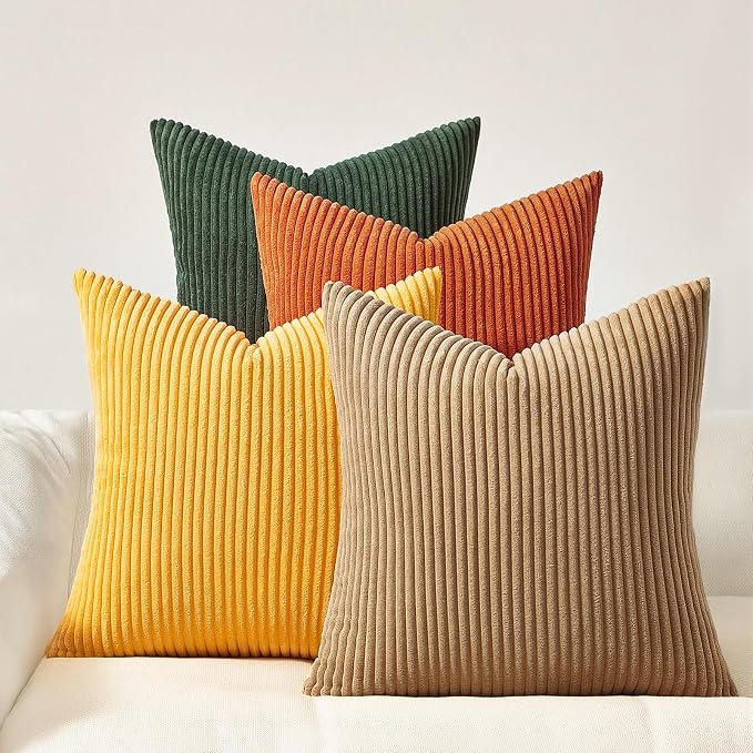 Topfinel Set of 4 Mordern Nordic Boho Farmhouse Cushion Covers Green Rust Throw Pillow Covers 22x22 Inch Soft Corduroy Fall Home Decor for Couch Bed Sofa Living Room