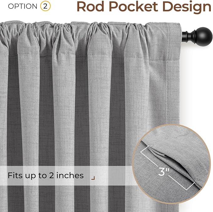 INOVADAY 100% Blackout Curtains 96 Inches Length 2 Panels Set, Back Tab/Rod Pocket Linen Black Out Curtains for Bedroom, Thermal Insulated Window Drapes - Grey, W50 X L96 | Linen Textured, Light Blocking, Room Darkening, Thermal Insulated, Back Tab Top...