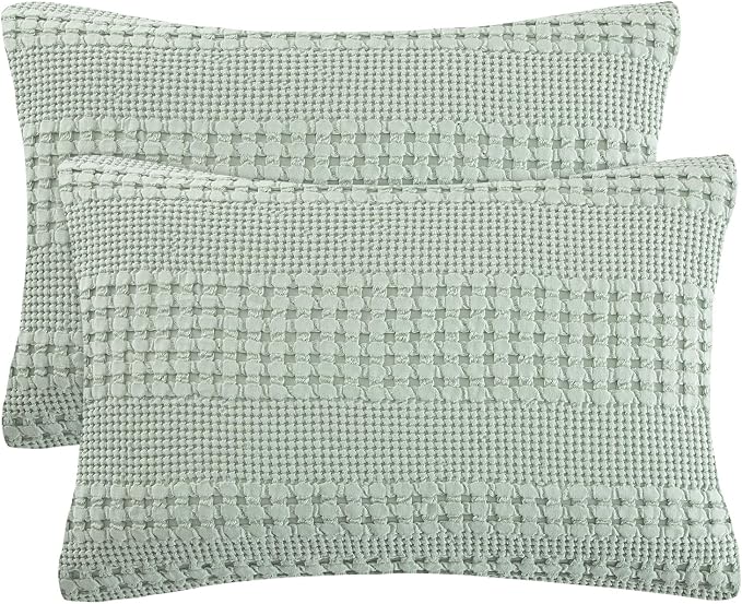 PHF 100% Cotton Waffle Pillow Shams Standard Size, 2 Pack 20" x 26" Soft Skin-Friendly Pillowcases, No Filling, Aesthetic Woven and Breathable Waffle Weave Pillow Case Covers for Bed, Mint Green