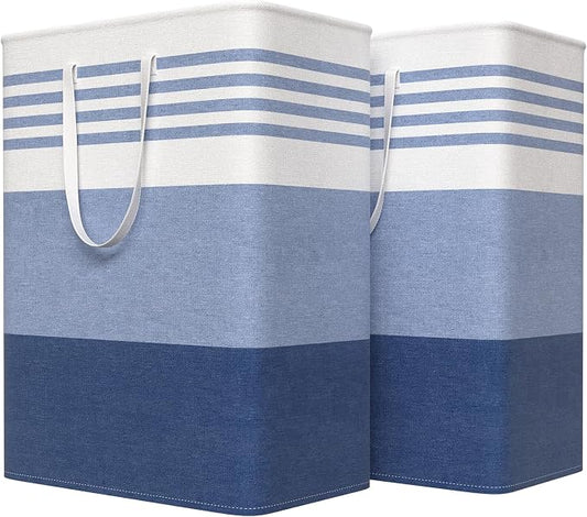 WOWBOX 2 Pack Laundry Baskets, Collapsible Dirty Clothes Laundry Hampers | with Reinforced Handles, Waterproof Coating, 2 Pack for Clean & Dirty Clothes, for Bedroom, Bathroom, Dorm (125L Blue)