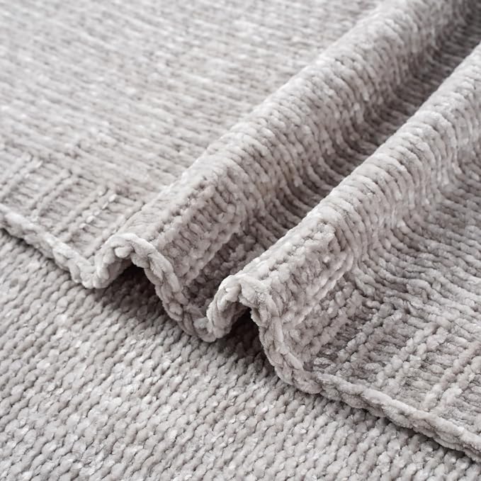 Chenille Throw Blanket for Couch Sofa, Light Grey Throw Blanket 51"x67" | Shiny Chenille Blanket, Soft Cozy Gray Knit Throw Blanket, Knitted Chenille Throw Blanket for Chair, Living Room, Home Decor