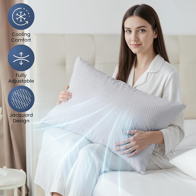 Utopia Bedding Shredded Memory Foam Pillows (Queen), Cooling Adjustable Bed Pillows for Sleeping with Washable Pillow Case, Back, Stomach and Side Sleeper Pillow, Plush and Supportive (2 Pack)