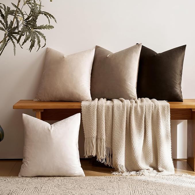 GIGIZAZA Pack of 4 Decorative Velvet Pillow Covers 18x18 Gradient Brown | Throw Pillows for Couch Sofa,280gsm Soft Textured Fabric,Modern Accent Pillowcases,Luxury Living Room Cushion Covers