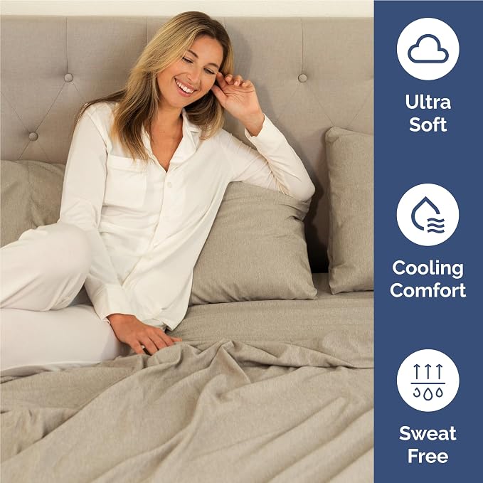 Full 6 Piece Bed Sheet Set - Breathable & Cooling Sheets - Heathered Beige | Ultra-Soft Hotel Luxury Bedding Set with 8-16 Inch Deep Pockets, 1 Flat & 1 Fitted Sheet & 4 Pillowcases, Wrinkle & Fade Free