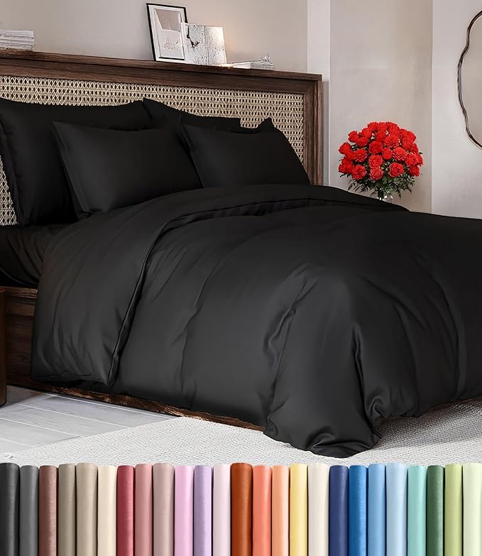 Duvet Cover Super King Size - Soft 3 Piece with Zipper Closure - Black | Extra Soft, Breathable, Super King Duvet Cover 108" x 98" w/ 2 Pillow Shams, Zipper Closures & Ties, Women, Men, Kids & Teens