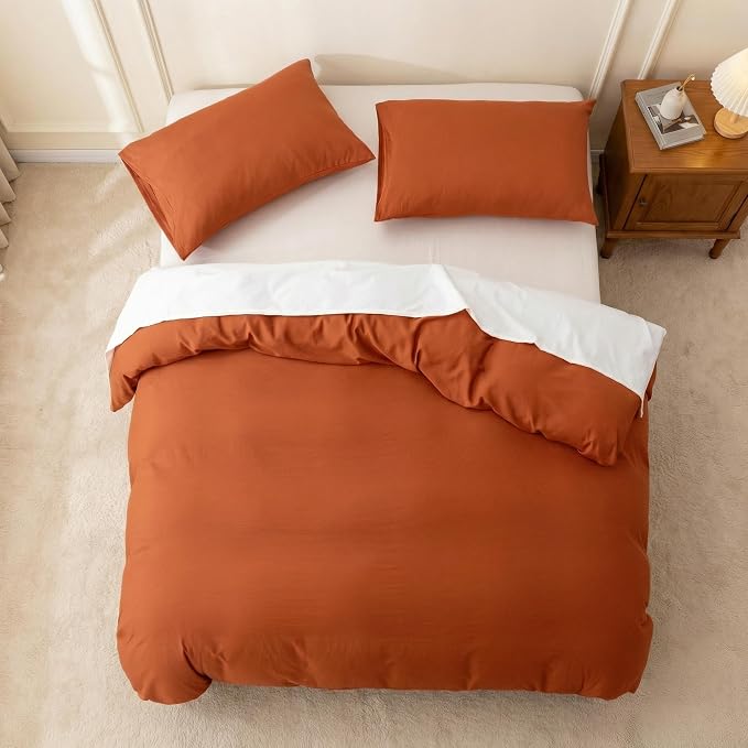 HeimenAogo Egyptian Cotton Duvet Cover Set California King, Ultra Soft and Breathable Comforter Cover with Zipper Closure, High Thread Count Long Staple Cotton Blanket Cover 3pcs, Burnt Orange