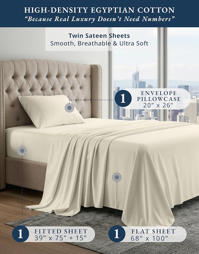 LANE LINEN Extra Long Twin Sheets for Dorm Room Sateen Weave - Ivory | White Twin Sheets - 3-Piece Set, Ideal For Dorms And Guest Beds, For Guests And Everyday Use, Guest-Ready Comfort