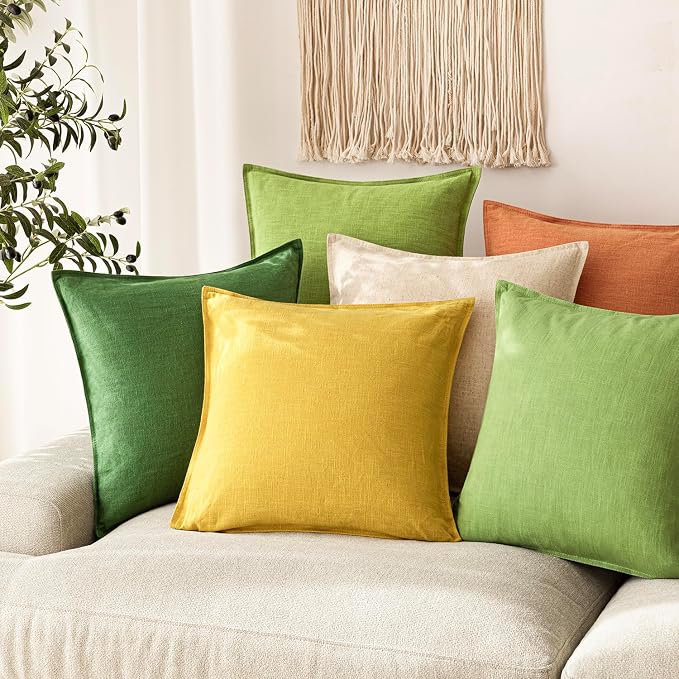 Foindtower Linen Solid Decorative Throw Pillow Covers 20x20 Ginger Yellow | Pack of 2 Boho Farmhouse Pillowcase,Accent Neutral Cushion Covers,Morden Home Decor for Chair Couch Sofa Bedroom Living Room